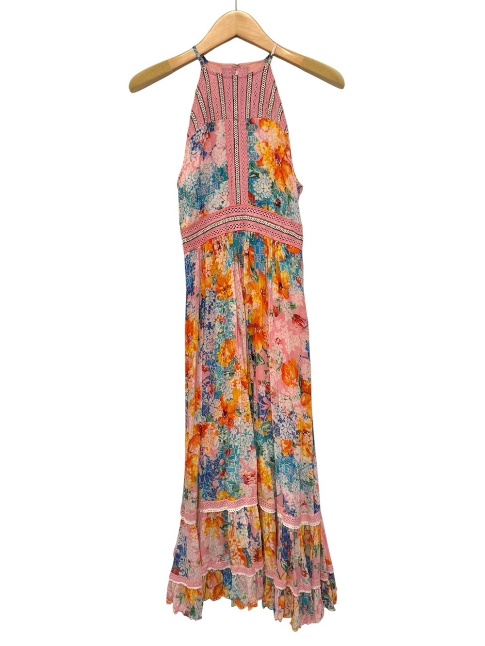 Anthropologie Bhanuni by Jyoti Yuko Halter Maxi Dress Boho Floral Beaded Size 8 - Picture 2 of 16